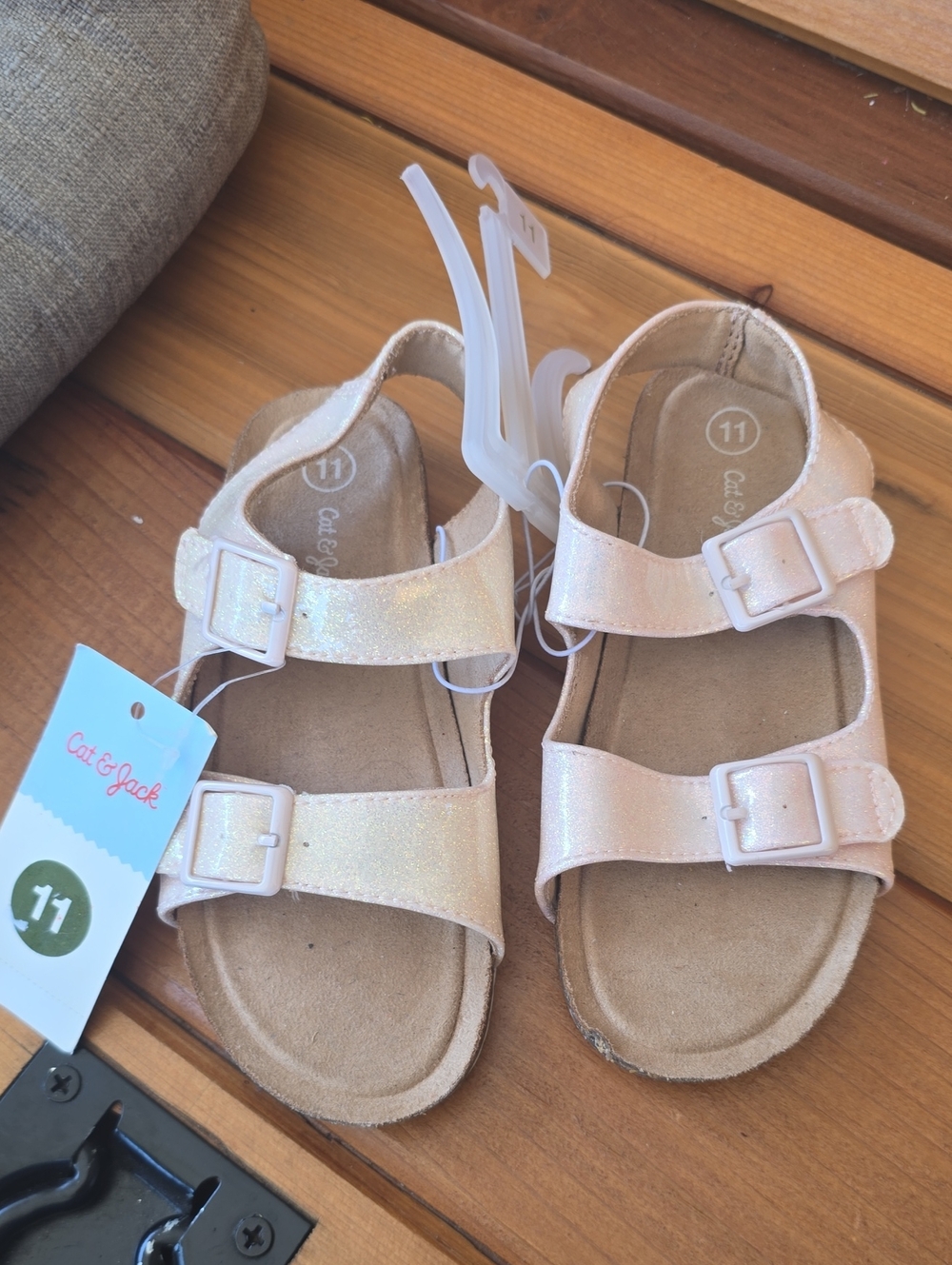 Cat & Jack Girls' Pale Pink Shimmer Double-Buckle Sandals